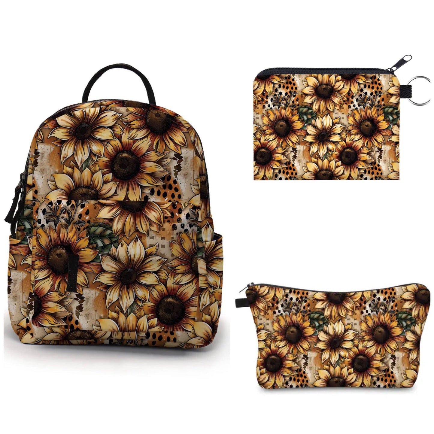 Mini Backpack, Pouch, & Mini Pouch Bundled Set - Sunflower Dots