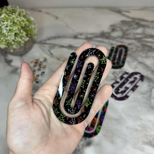 Jumbo Paperclip - Purple Green Orange Spiderweb Halloween