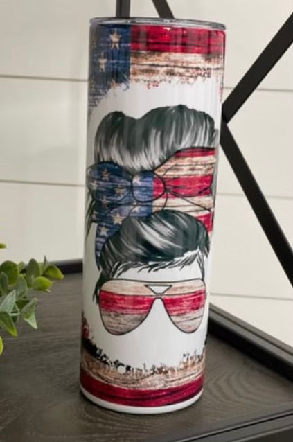 Patriotic Messy Bun Tumbler